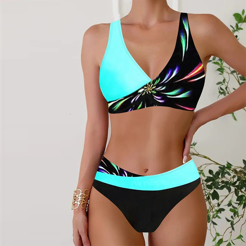 High Quality Womens Summer Swimwear Blue and Purple Color Matching n Tankini Top Shorts Two Piece Beach Swimwear S-5XL 250206