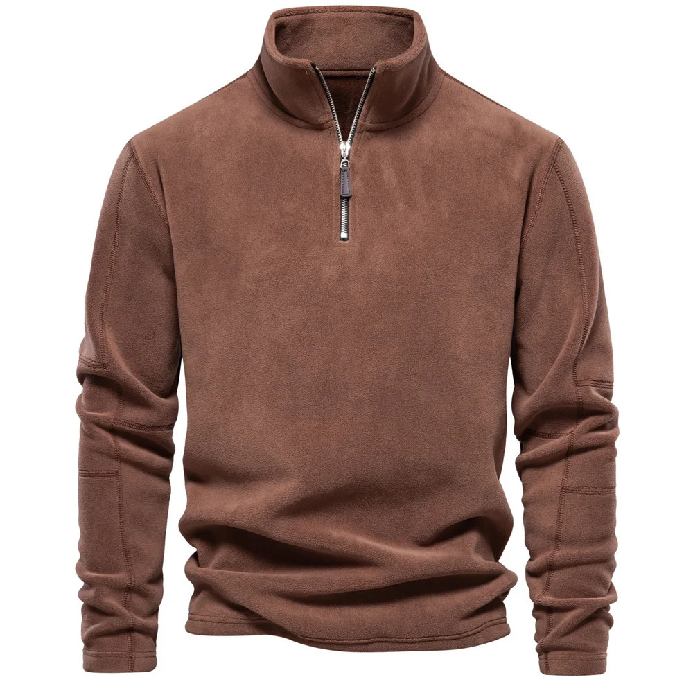 Autumn Winter Warm Polo Shirts Mens Lamb Wool Sweatshirt Standing Neck Half Zip Long Sleeve Fashion Versatile Men Tees Tops 250207