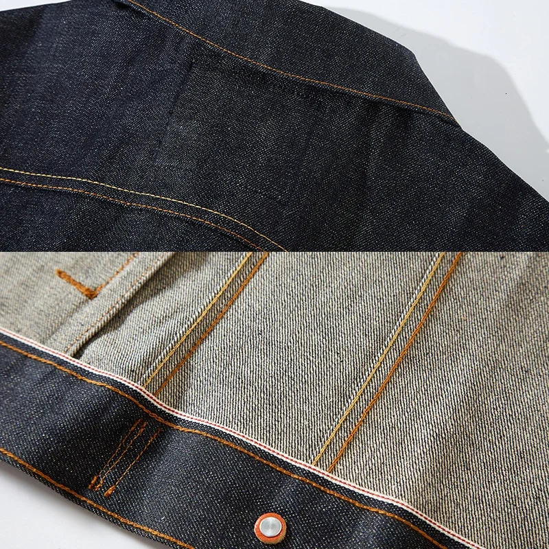 American Casual Wear Dark Blue Mens Original Red Selvedge Denim Work Jacket Japanese Vintage Slim Thick Jean 250207