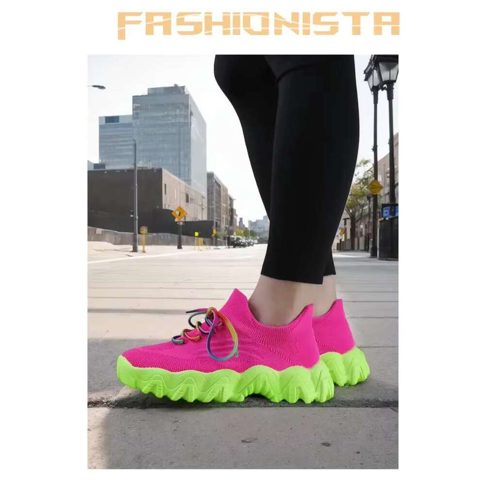 Spring Pink Casual Shoes Breathable Mesh Sports Women Lace Up Ladies Comfort New Fashion Non-slip Sock Sneakers