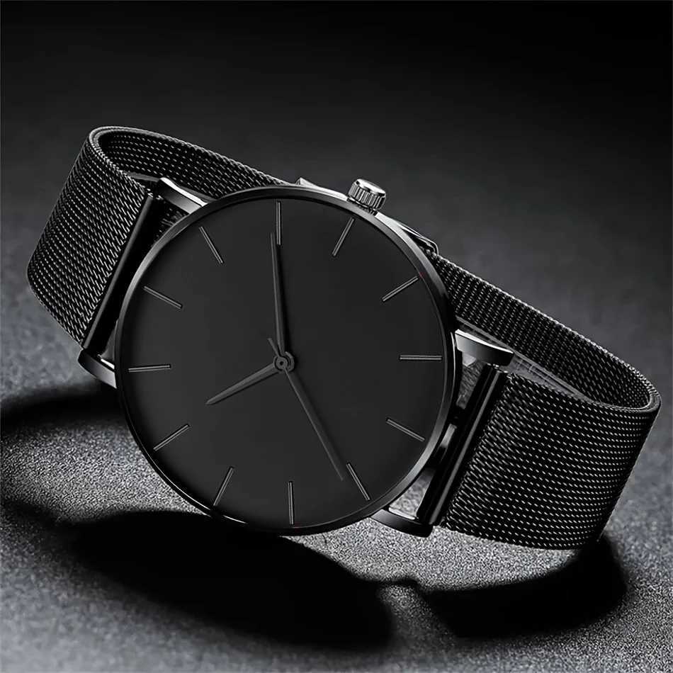 Full Black Minimalist Stainless Steel Watch Fashion Quartz Mesh Clock Males Wristwatches Exquisite Relojes Masculino Relogio Z250207