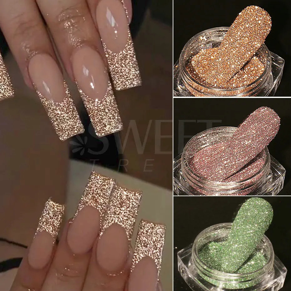 12 Colors Reflective Glitter Nail Powder Shiny Dark Flashy Effect Crystal Diamond Chrome Pigment Dust Manicure Decoration BEFG 250115