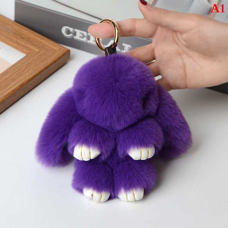 Rabbit Keychain Ring Fluffy Real Fur Pp Bunny Trinket Key Chain Charm Cute Key Ring Bag Car Key Pendant Y250208