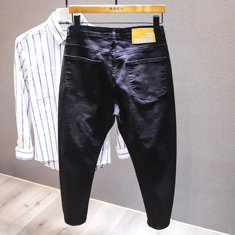 2024 Style Ripped and Versatile Fashionable Slim Jeans Solid Color Male Streetwear Stretch Comfort Mens Casual Denim Shorts 250120