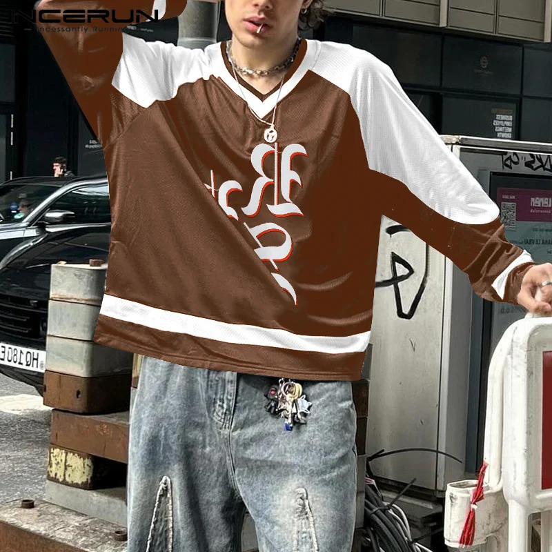 INCERUN Tops American Fashion Mens Personalized Printed Pattern T-shirt Casual Street Wear Mens Long Sleeve Camiseta 250207