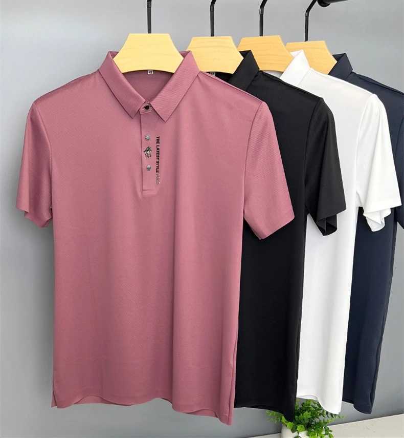Summer high-quality ice silk breathable short sleeved t-shirt mens lapel high-end brand T-shirt casual fashion polo shirt M-4XLT250207