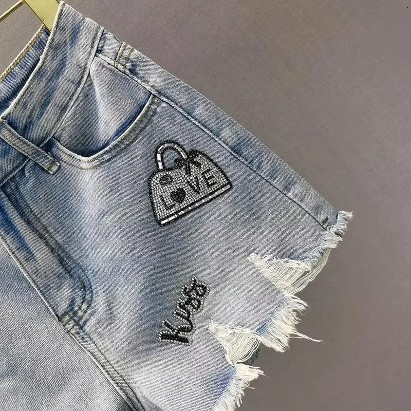 Tassel Diamond Broken Denim Shorts For Women 2025 Summer New Style Retro Slim Fit Ragdoll Sexy Hot Pants For Women Short Jeans Street Clothing