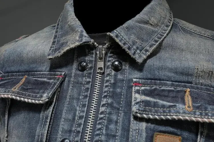 Mens Retro Classic Denim Jacket Autumn Street Trend Handsome Riding Windproof Clothing High Casual Lapel 250208Z
