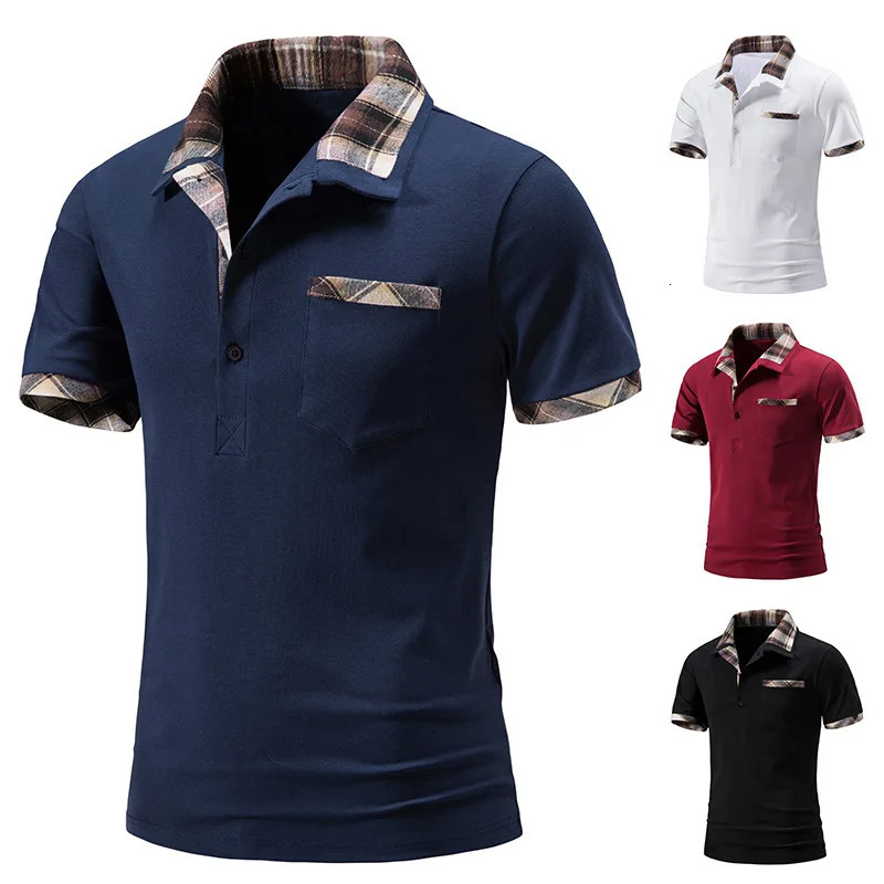 2024 Summer Mens Casual Loose Short sleeved Tshirt Checkered Color blocked Polo Shirt mens cloths golf 250207