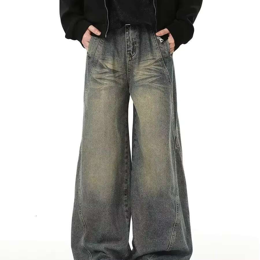American high street men and women trendy personality straight washed jeans for couples loose retro slimming casual pants