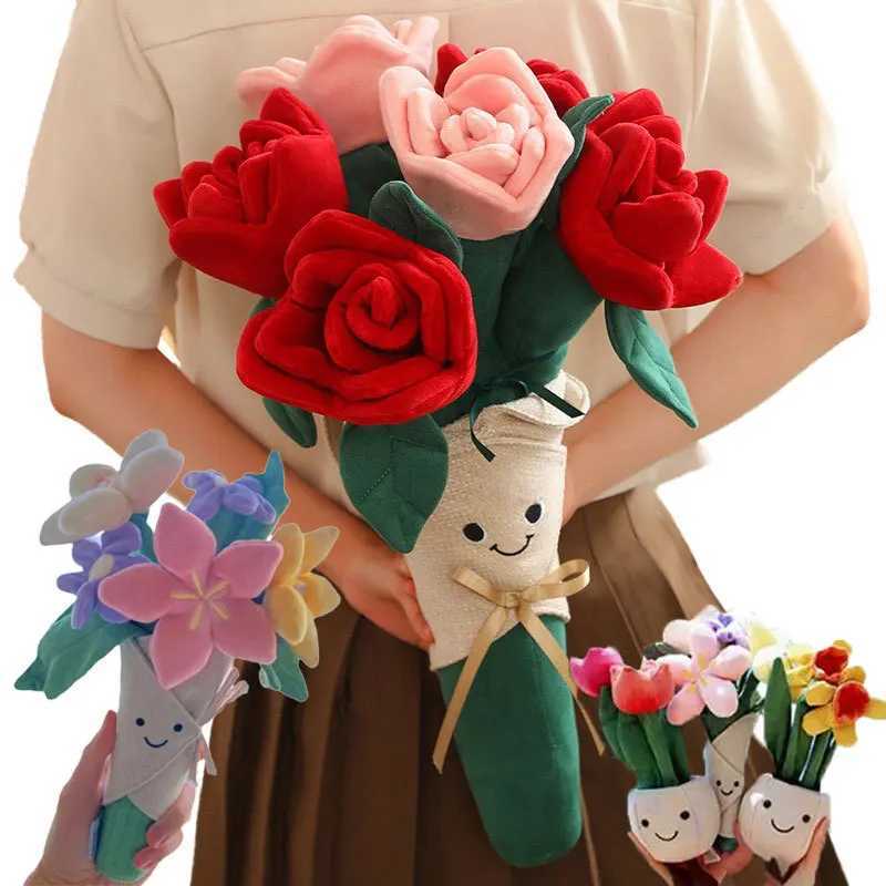 Valentines Day Plush Rose Flower Stuffed Bouquet Blossom Narcissus Tulip Succulent Potted Creative Room Decor Girl Friend Gift Free shipping