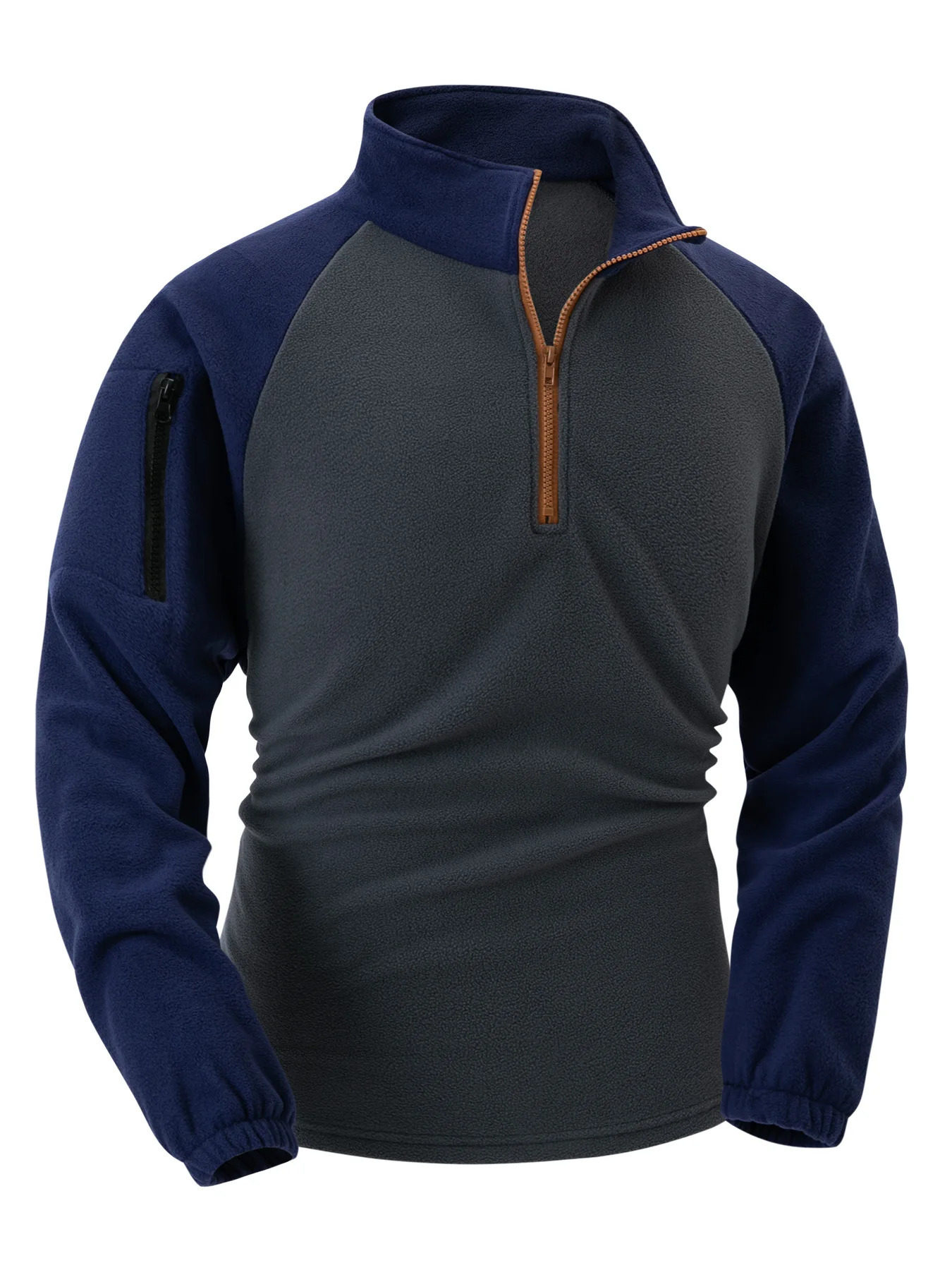 Mens POLO Shirt Autumn Polar Fleece Solid Color Stand Collar Half Zip Arm Pocket Fashion Simple Classic Jumper 250207