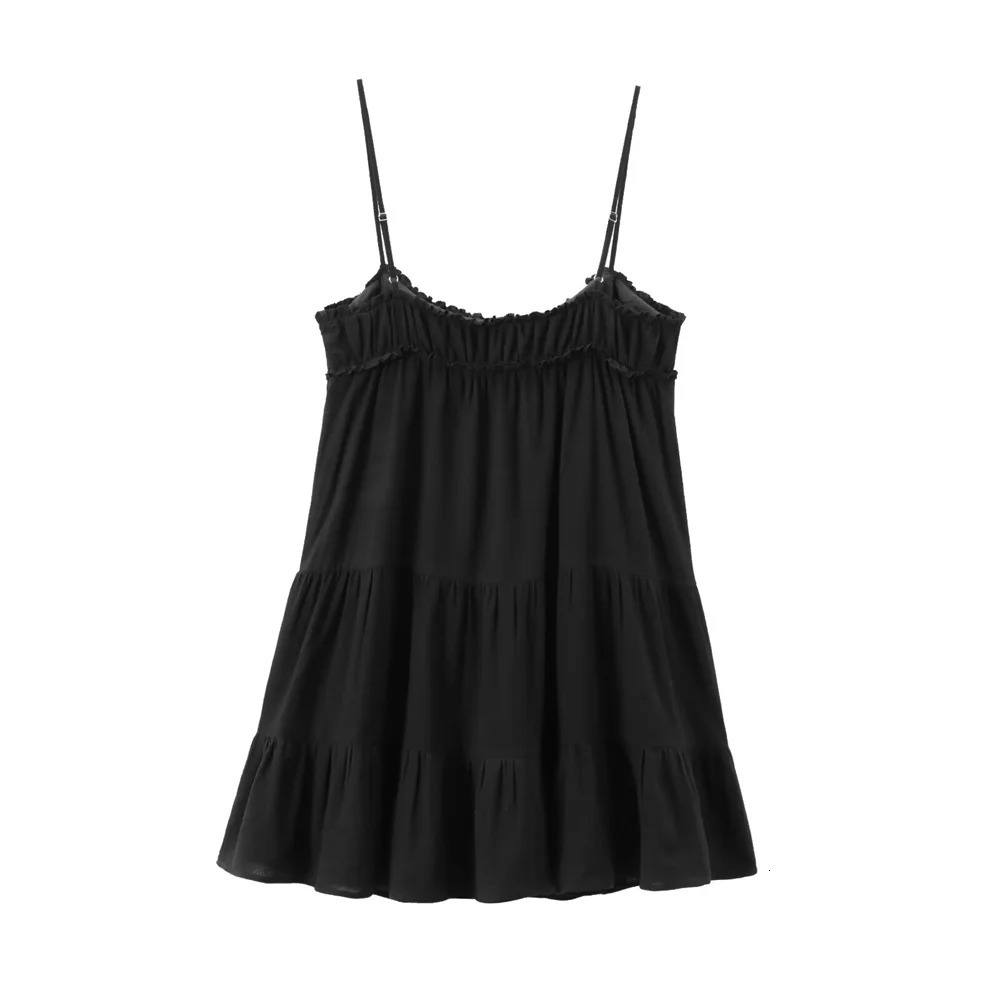 BMURHMZA 2024 Summer Product Womens Fashion Sleeveless Sexy Midi Layered Splicing Strap Short Dress Skirt 250207