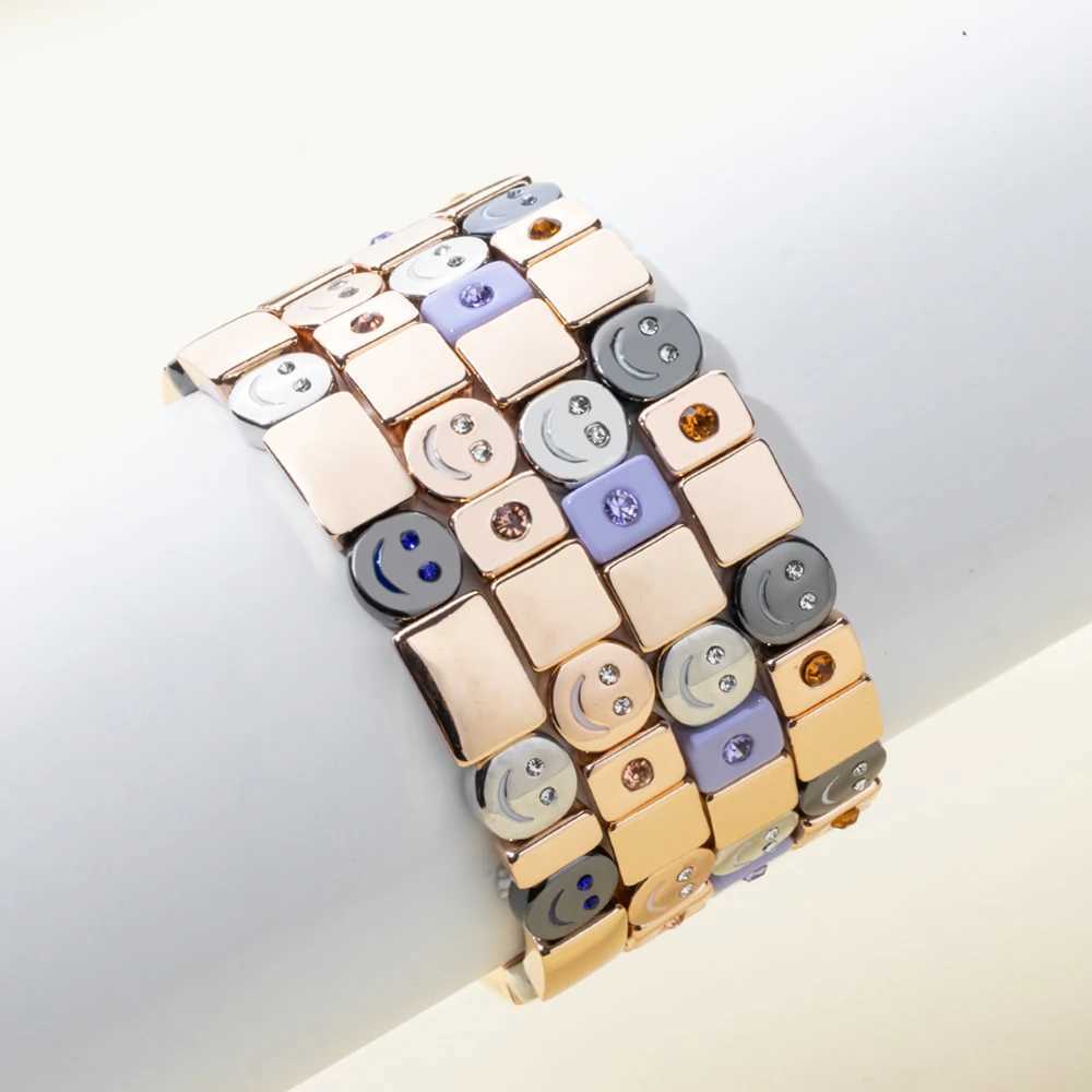 2024 New Gold Color Bangle Happy Elastic Bracelets For Women Beaded Accessory Y250208