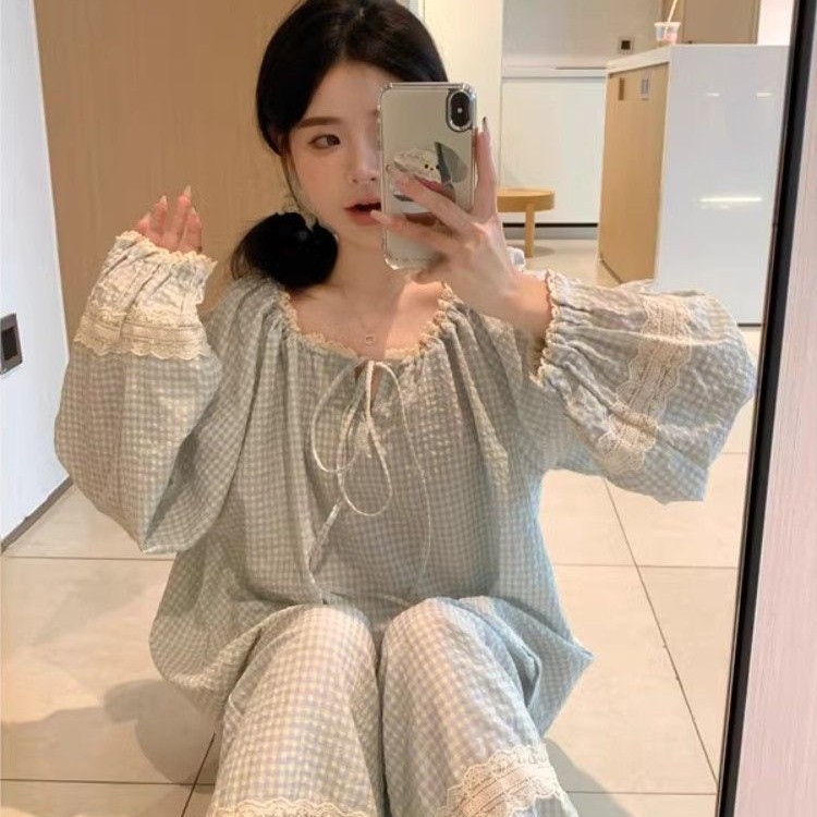B175-Korean retro red floral pajamas for women winter cloud cotton soft student girls home clothes