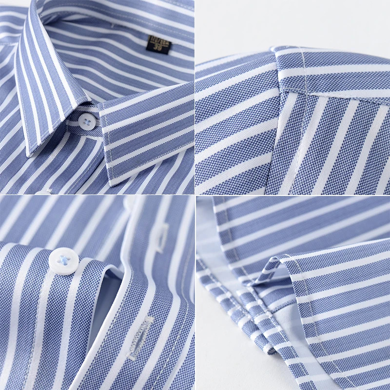 Mens business striped slightly elastic slim-fit fashionable casual comfortable handsome long-sleeved shirt classic formal wear 250207
