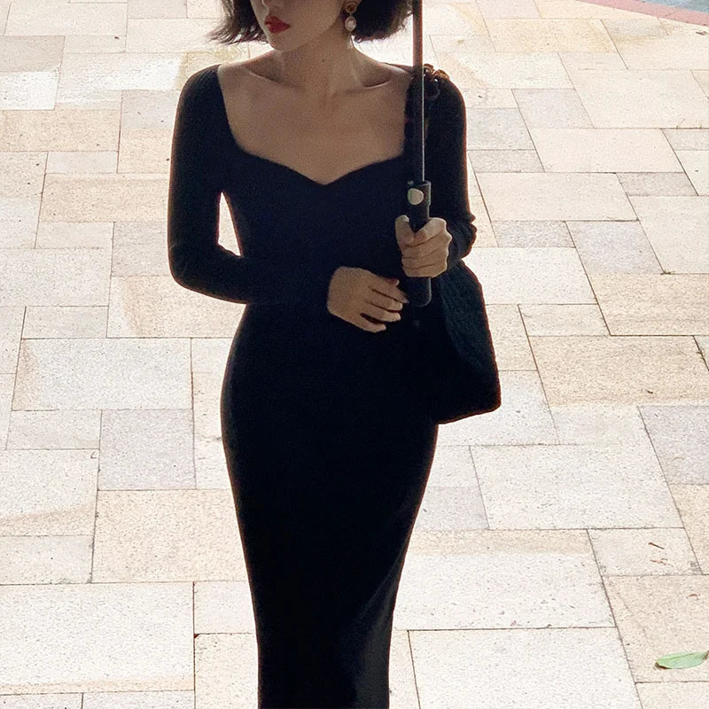 Croysier Dresses For Women Sexy Strapless Ribbed Knitted Bodycon Dres Winter Long Sleeve Midi Sweater Dress Clothes 250207