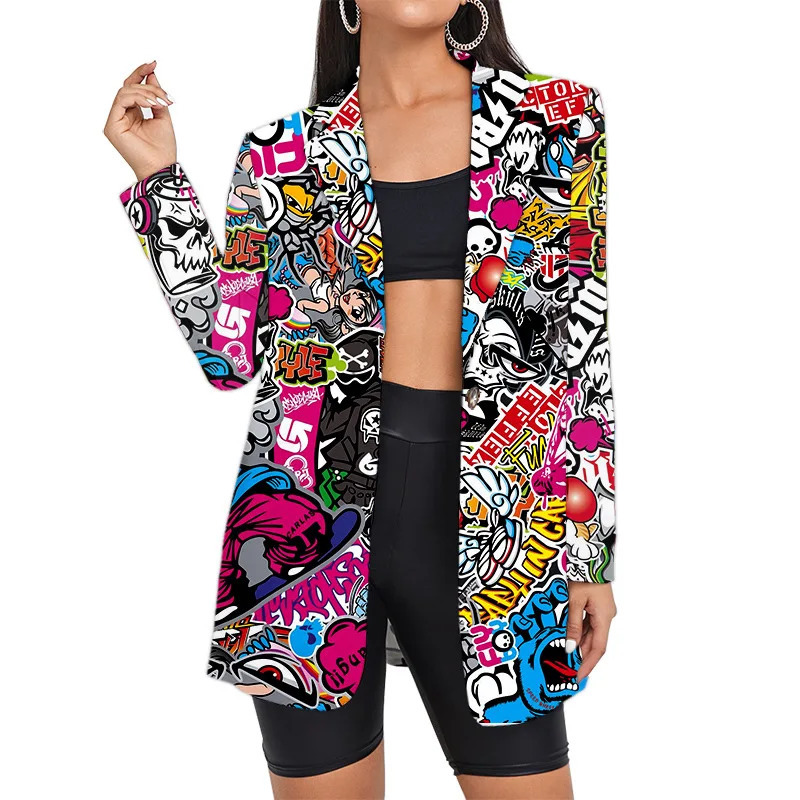 Custom Hip Hop Long Woman Suits Jacket Wholesale Oversized Streetwear Graffiti Blazers Womens Suit Office Clothing Lady Clothes 250207