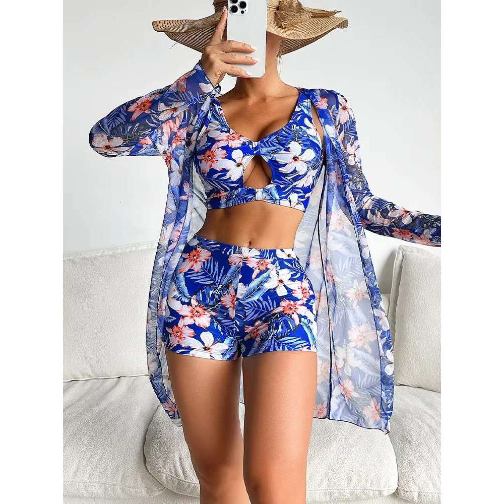 2025 Three Pieces Push Up Swimwear Bikini Set Women Swimsuits Fashion Print High Waist Female Swimming Summer Bathing Suit