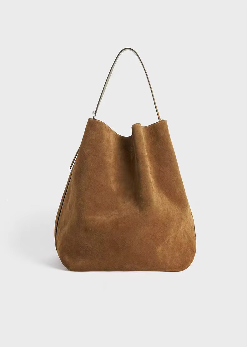 Jenny&Dave Minimalist Vintage Suede Frosted Cowhide Bucket Genuine Leather Commuter Large Capacity Tote Bag Women
