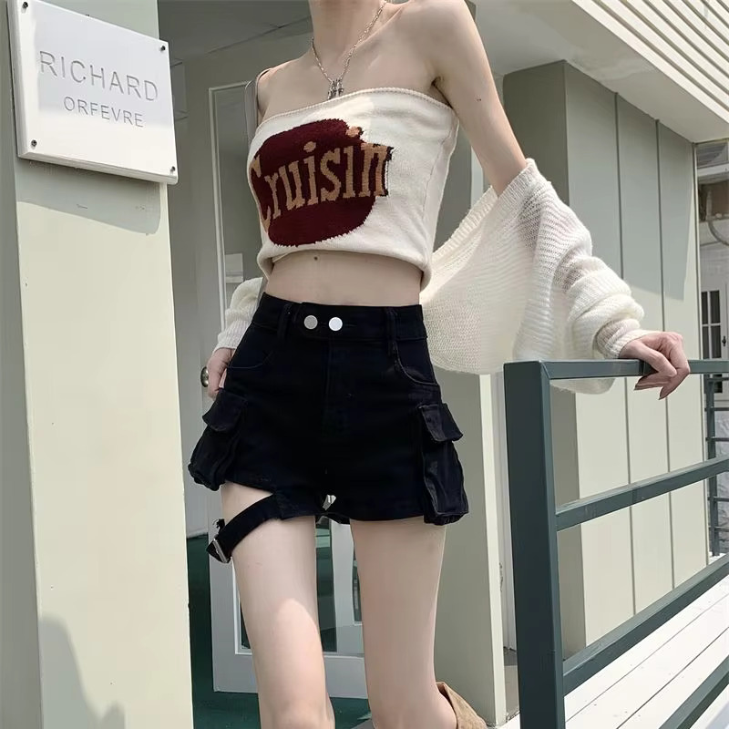2025 Summer New Work Pants Denim Shorts Designer Women's Retro Y2k Pocket Sexy Girl American Style Gentle High Waist Fashionable Casual Street We