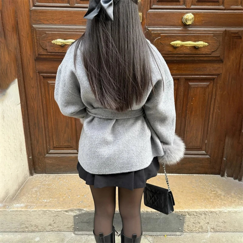 TARUXY Fur Woolen Coats Short Coat Office Lady Elegant Doublesided Wool Overcoat 2025 Cardigan Jackets Loose 250109