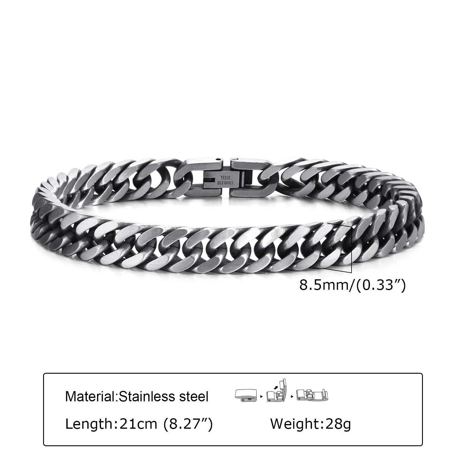 Vnox Chunky Retro Cuban Chain Bracelets for Men Vintage Antique Stainless Steel Curb Dome Link Wristband Cool Outfit Jewelry Y250208