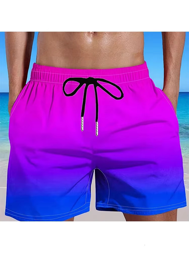 Men's Plus Size Gradient Casual Holiday Stretch Drawstring Sports Pants Summer Beach Shorts