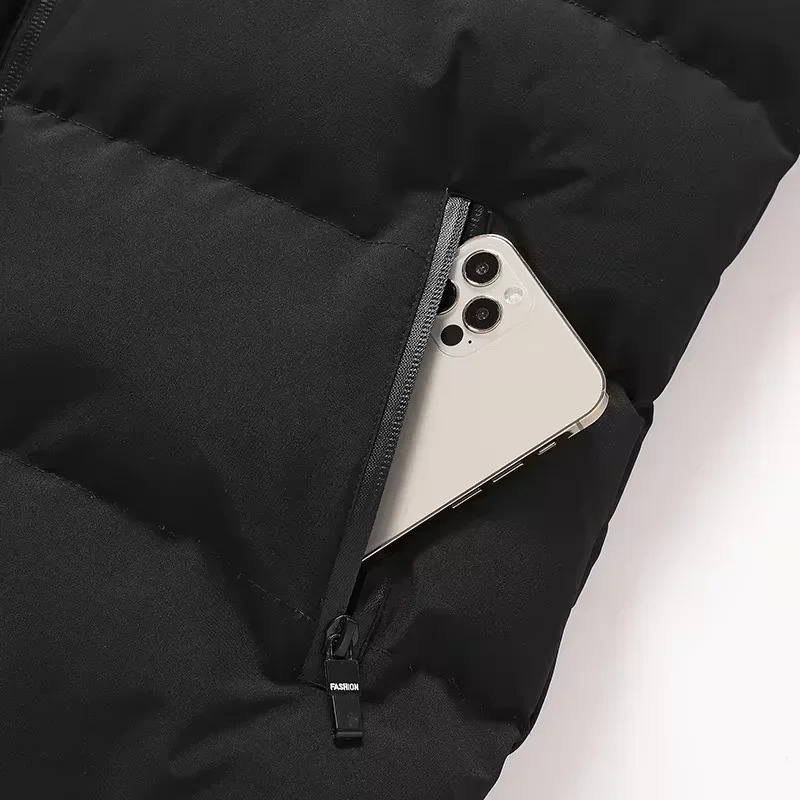 Vest Men Winter Thick CottonPadded Stand Collar Vests Solid Sleeveless Zipper Jacket Male Warm Waistcoat Gilet Veste Hommes 250110Z