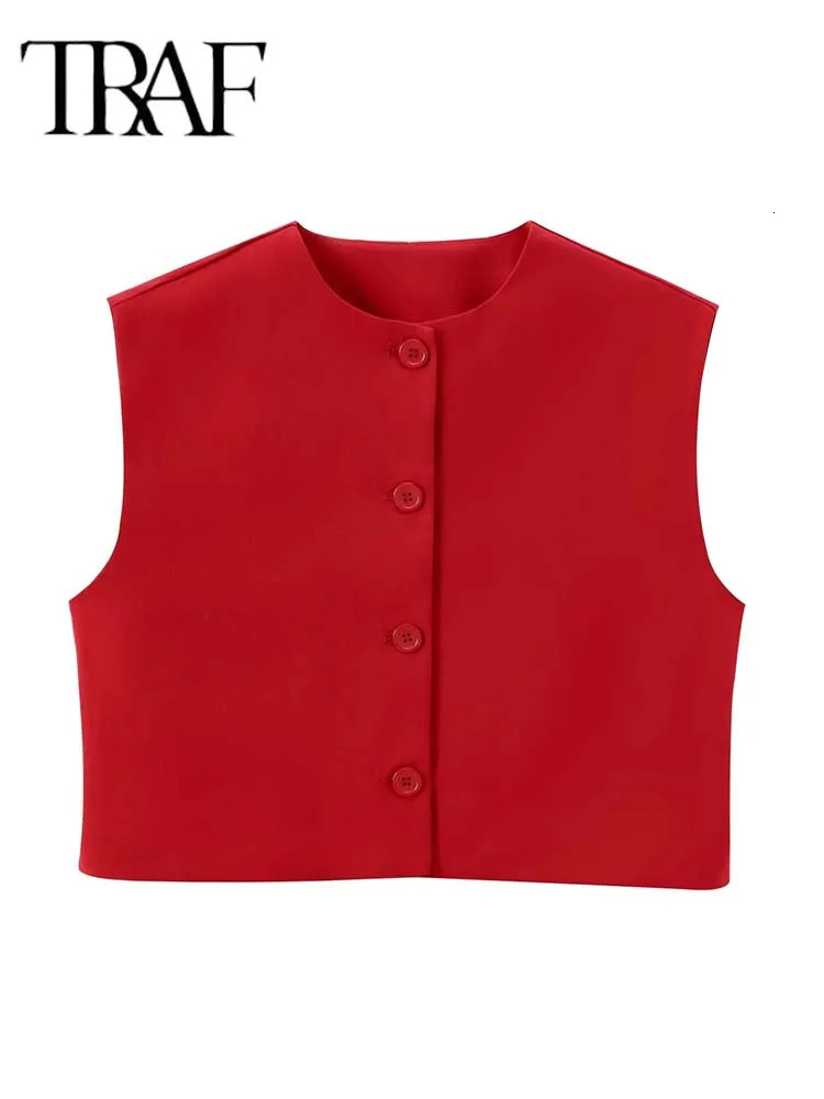 TRAF Vintage Sleeveless Vest Women Fashion Loose Vests Coat Female Tank Outerwear Casual Ladies Basic Streetwear Waistcoat Tops 250207