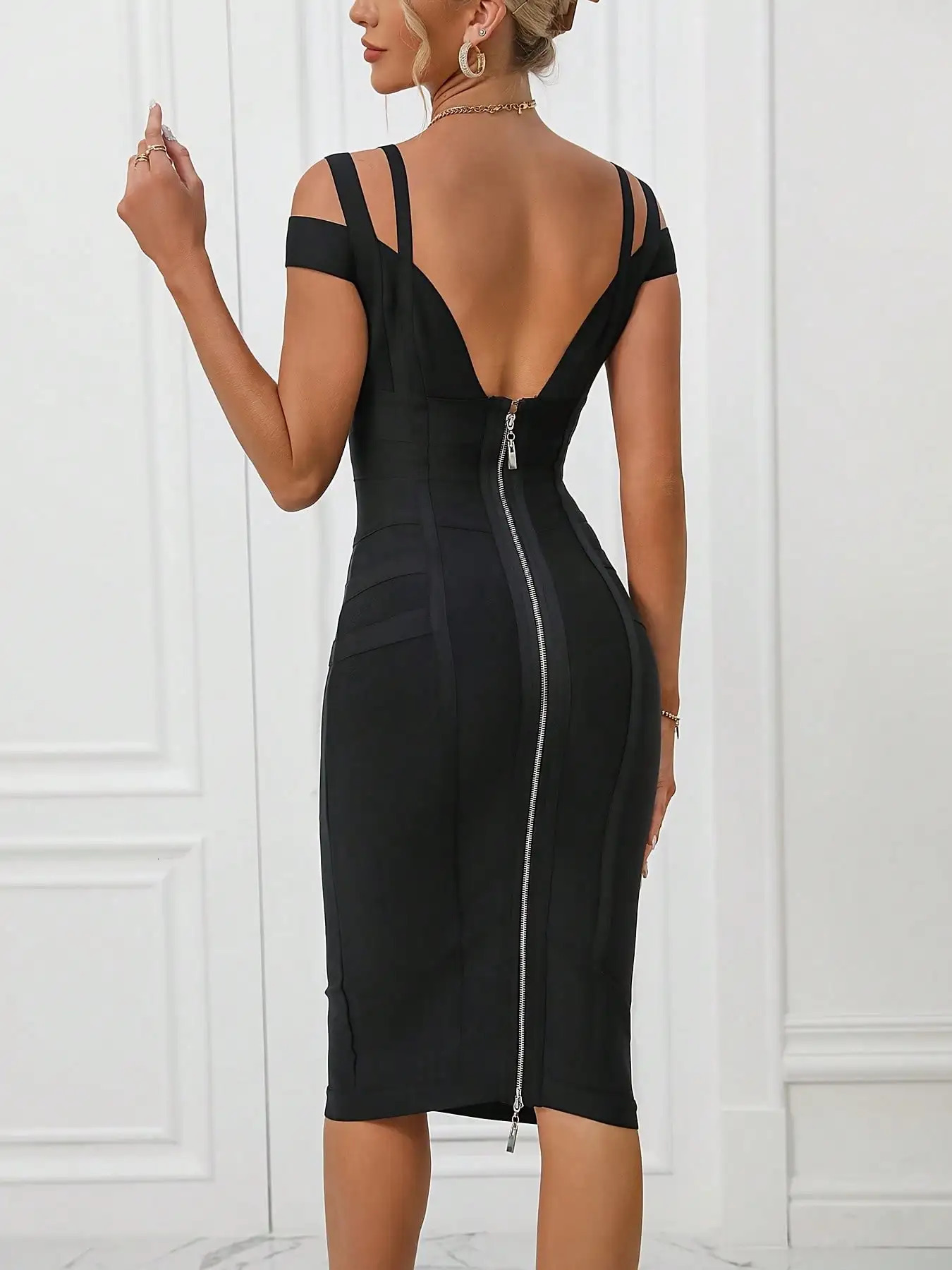 Bandage Dress Black Bodycon Evening Party Elegant Sexy One Shoulder Birthday Club Outfit Summer Arrival 250208wtt