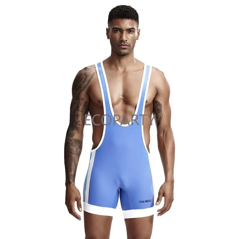 Mens Bodysuit Leotard Wrestling Powerlifting Singlet Fitness Workout Undershirts Bodybuilding Jumpsuit Shorts Onepiece Bodywear 250207