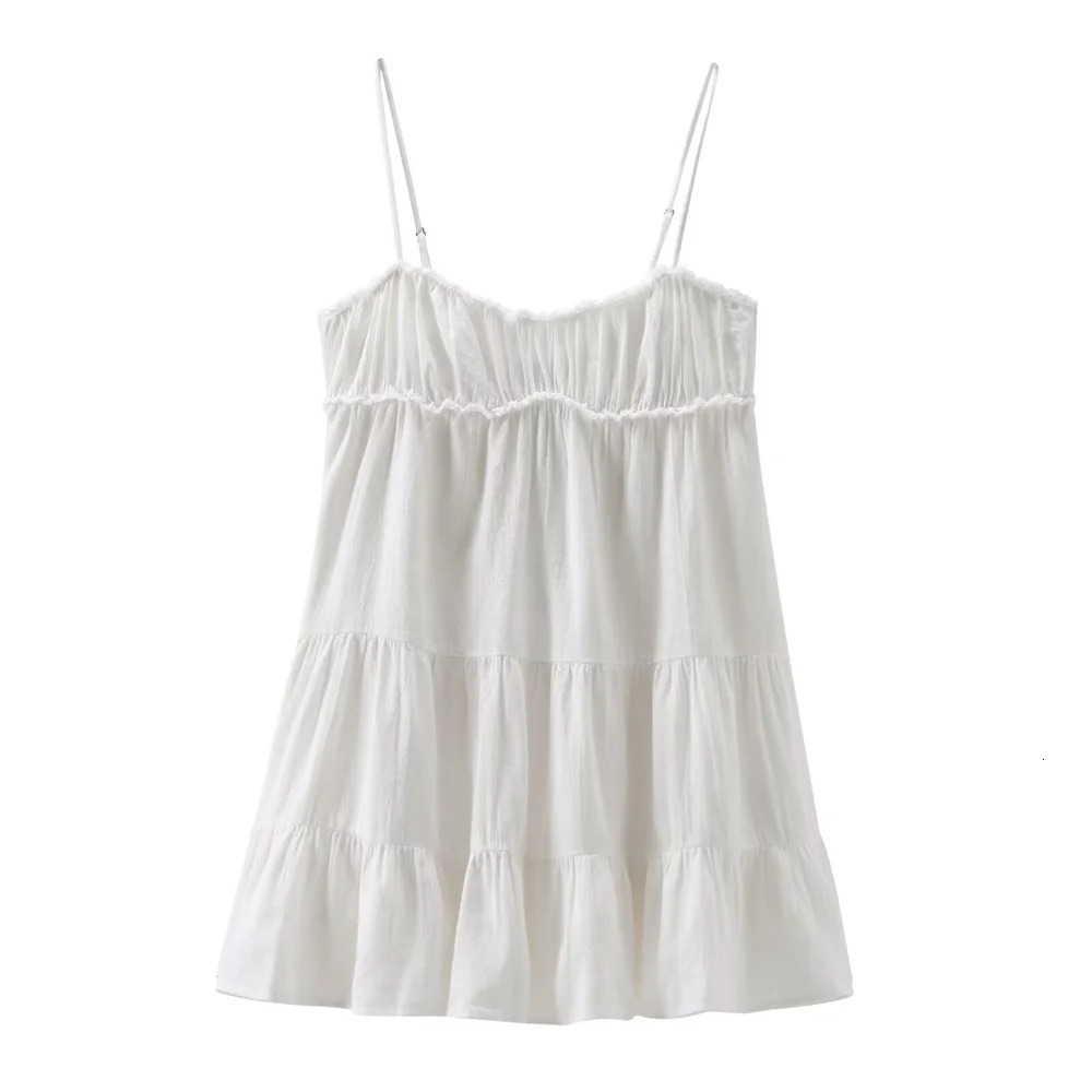 BMURHMZA 2024 Summer Product Womens Fashion Sleeveless Sexy Midi Layered Splicing Strap Short Dress Skirt 250207