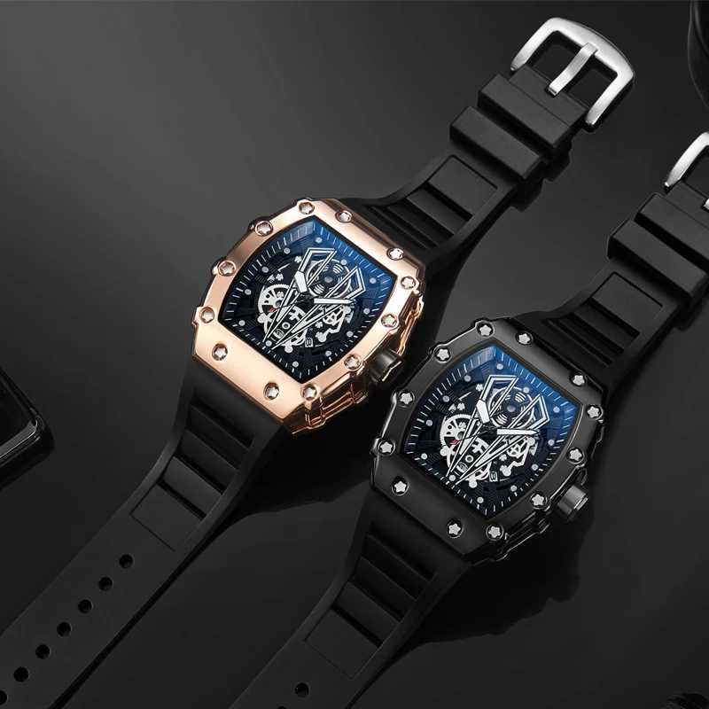 Brand New Mens Watch Fashion Automatic Movement Barrel Luminous Waterproof Clock Sports Males Silicone Strap Quartz Wristwatch Z250207