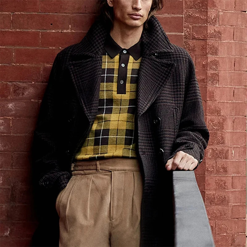 Summer Mens Clothing Check Knitted Short Sleeve Polo Shirt Bussiness Leisure Breathable Fashion Knitwear High Quality 250208Z