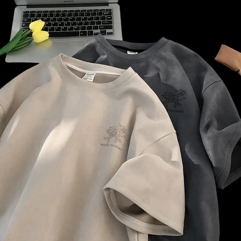 Summer Goth Flowers Printed Tshirts For Men Y2K Vintage Short Sleeve T-shirts Hip Hop Fashion Streetwear Cotton Tee Shirt 250207