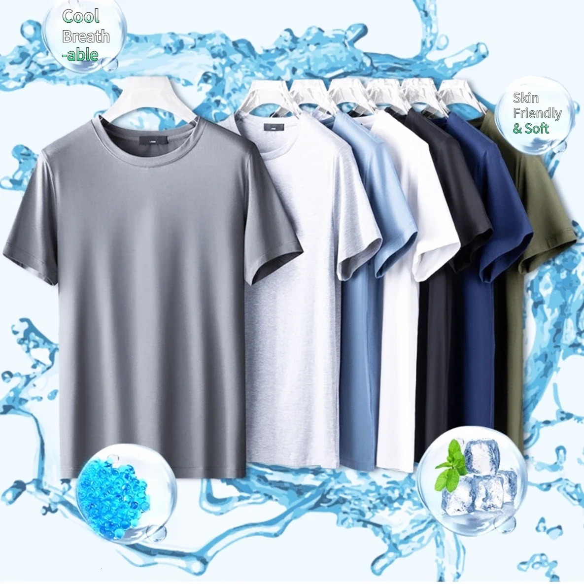 Ice Silk T-shirt Mens Short Sleeve Solid Summer Thin Quick Drying Elastic Modal Cotton Ice Feel Top Half Sleeve 250208
