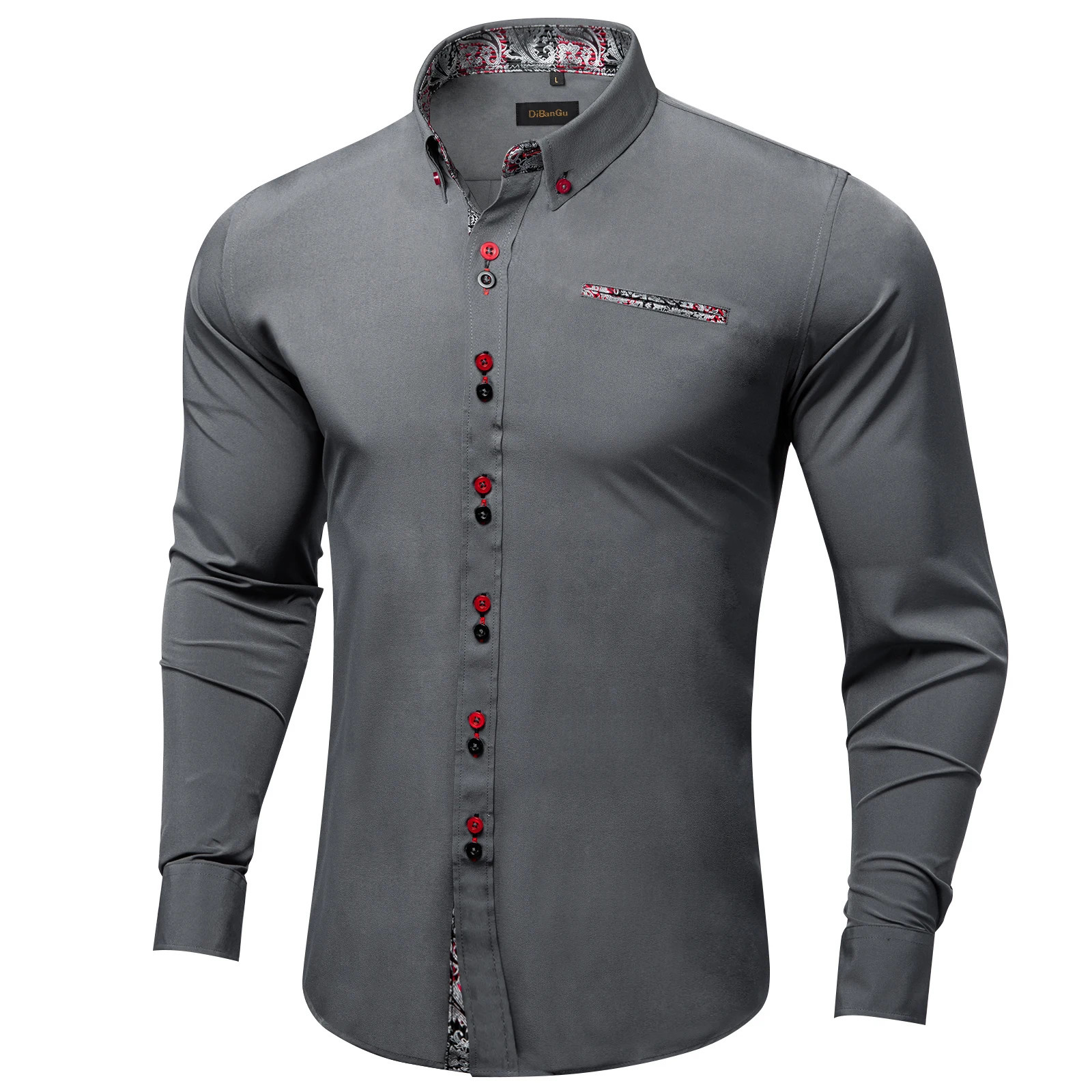 Slim Fit Mens Shirts Casual Long Sleeves Gray Shirt Dress Blouse for Party Business Mens shirt Fall Winter Clothing 250207