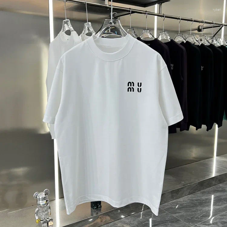 Men's T Shirts Summer Miu Wind Short Sleeve T-shirt Pure Cotton Men And Women Chest Letter Printing Loose Fashion Brand Explosive