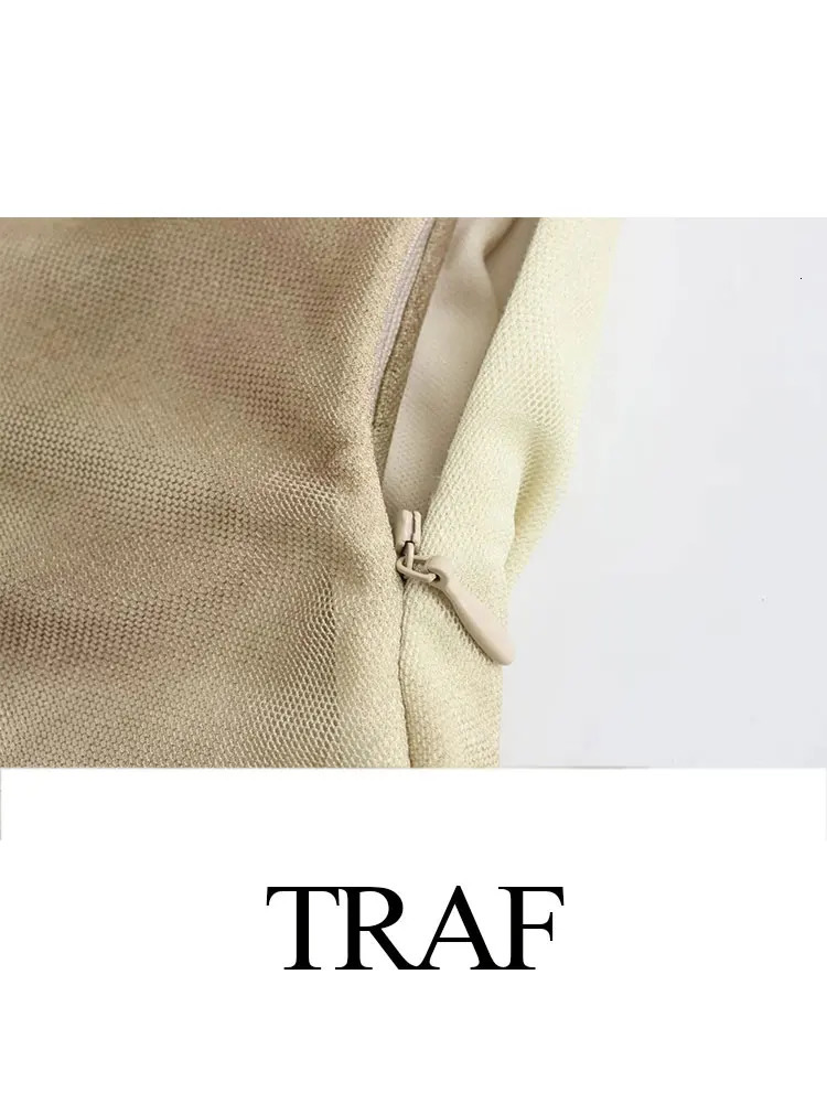 TRAF 2024 Summer Fashion Womens Twill Print Pleated Midi Dress O Neck Sleeveless Slim Robe Elegant Dresses For Evening Party 250207
