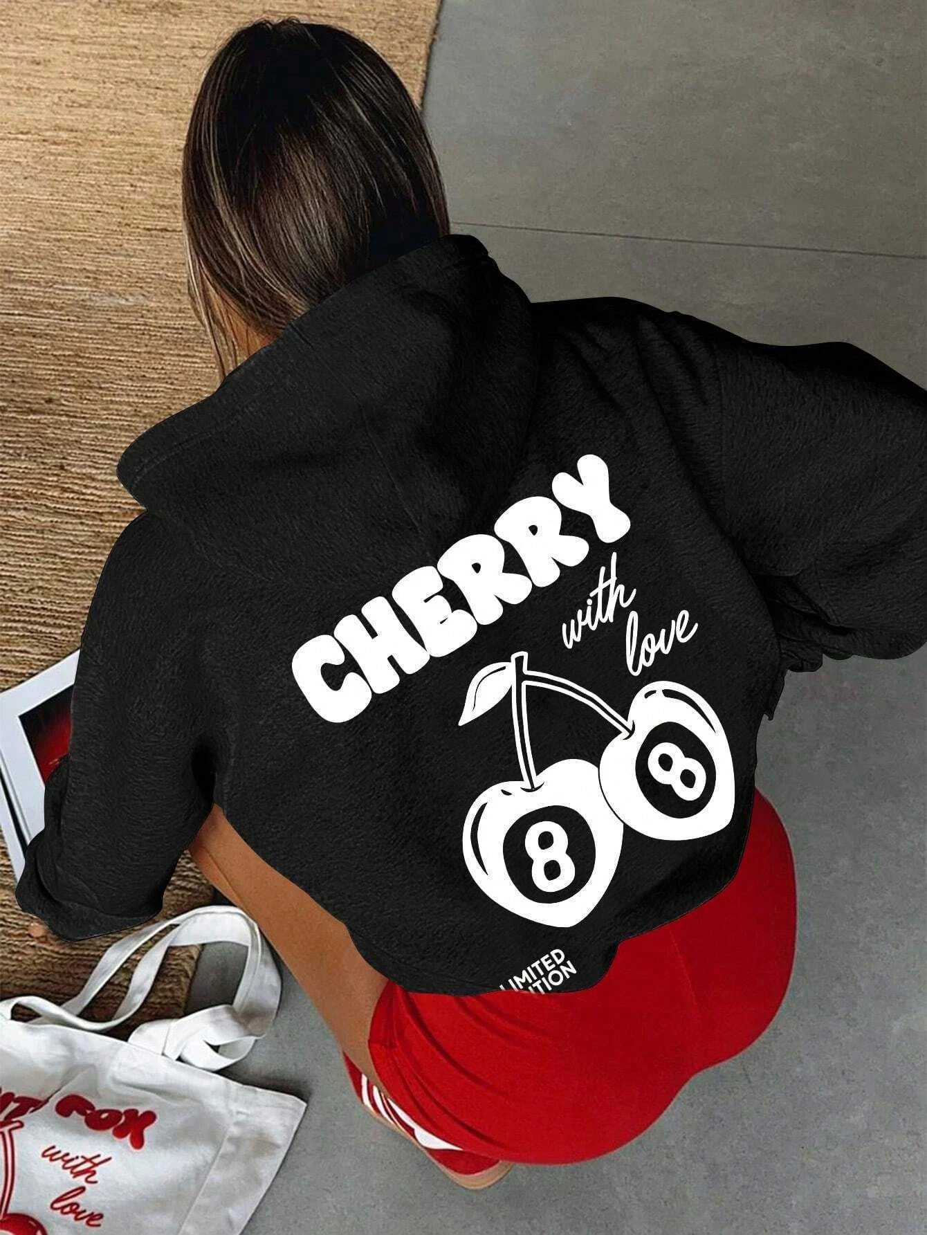 Cherry 88 Art Letter Prints Women Hoody Autumn Fleece Hoodies Hip Hop Loose Streetwear Unisex All-Match Fashion Woman TopsT250207