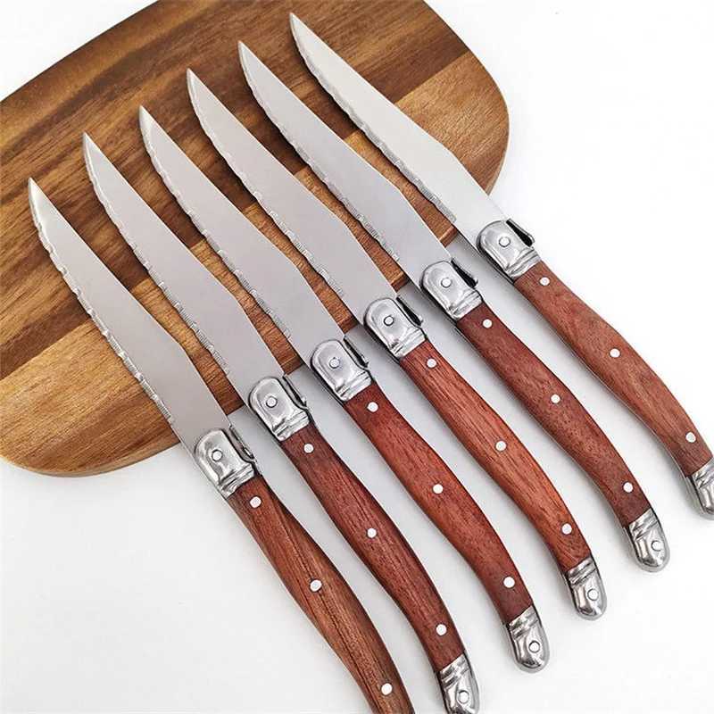 4/6/8 P Serrated Steak Knife Set All Tangshan Iron and Steel Table Knife Sharp Handle Knife W250208