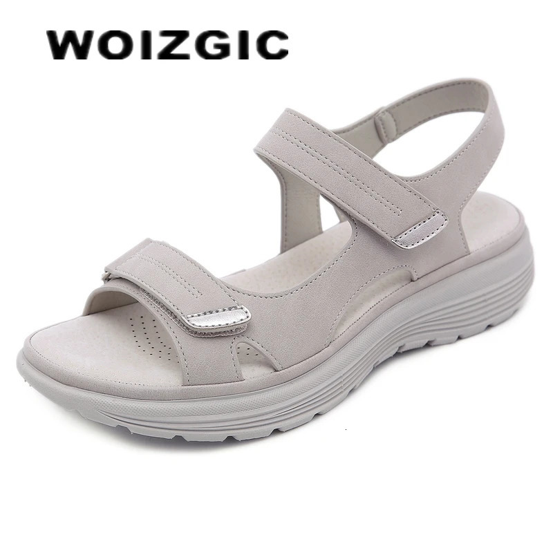 WOIZGIC Womens Ladies Mother Female PU Leather Sandals Shoes Platform Summer Cool Beach Hook Loop Non Slip Plus Size 41 42 250118
