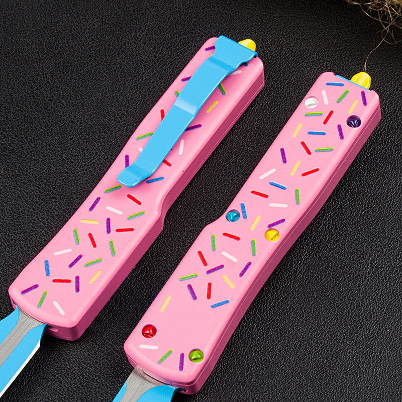 High End Small Tactical Knife D2 Blued Blade Doughnut Aviation Aluminum Handle Outdoor Mini EDC Pocket Knives with Nylon Bag