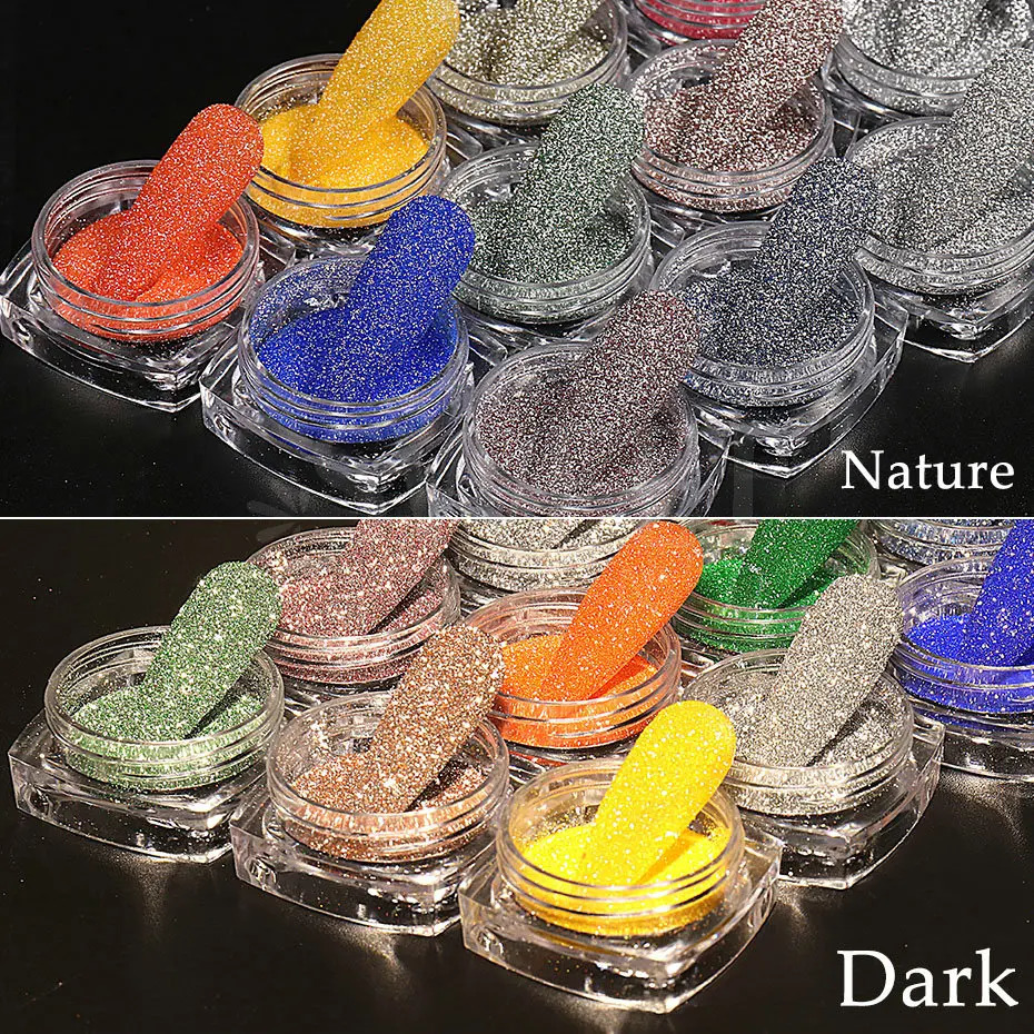 12 Colors Reflective Glitter Nail Powder Shiny Dark Flashy Effect Crystal Diamond Chrome Pigment Dust Manicure Decoration BEFG 250115