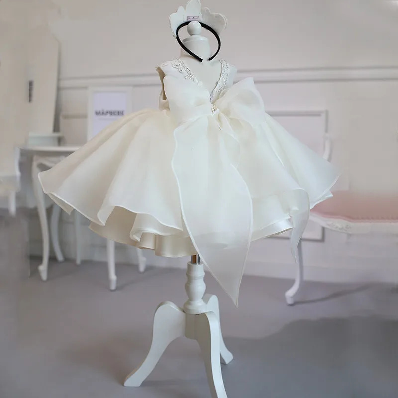 White Baby Girl Dress Children 1 Year Birthday Princess Dress Little Girl Flower Dresses Party and Wedding Baptism Dress Infant 250207
