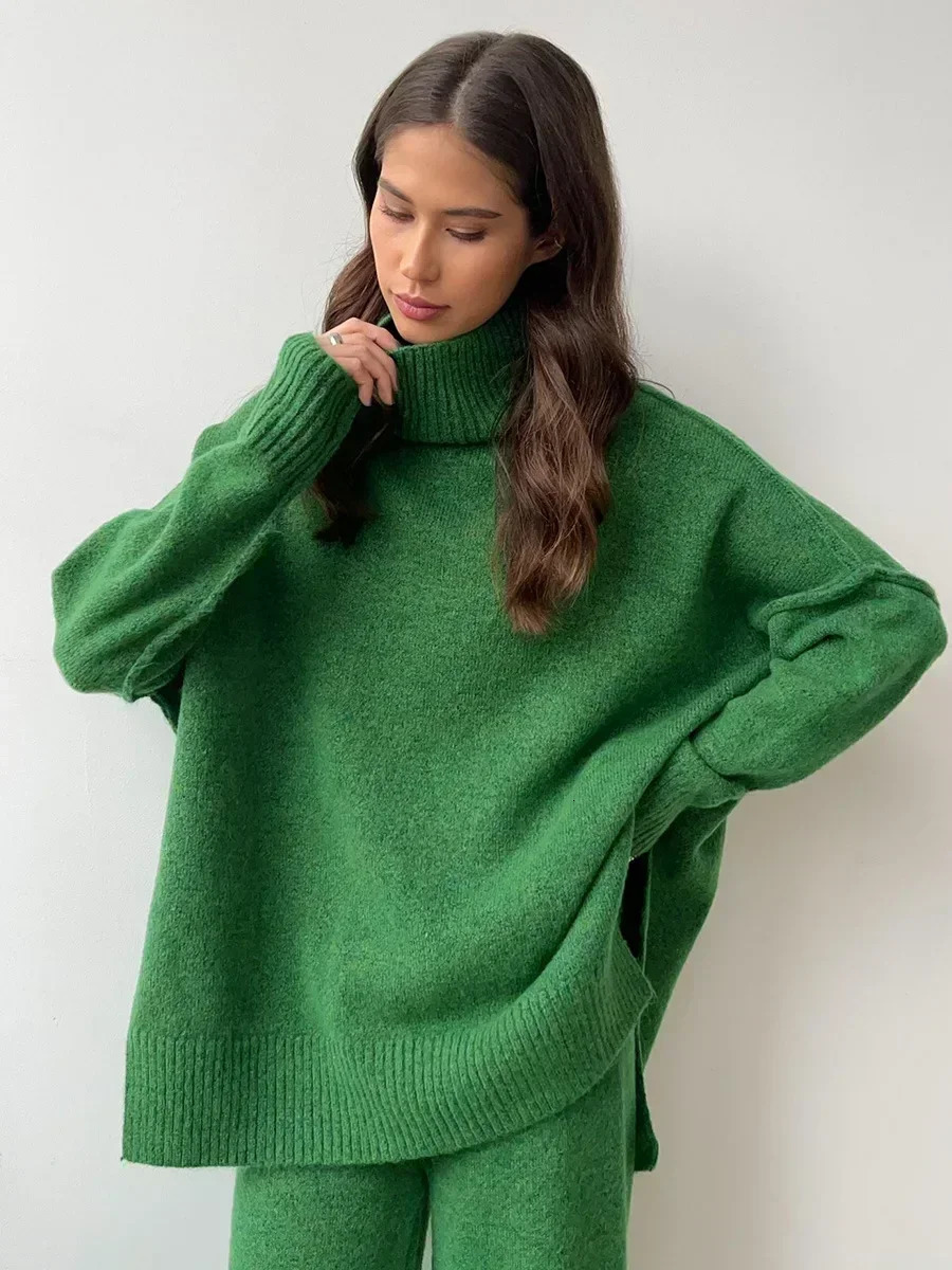 Wolfeel Womens Turtleneck Sweater Pants Suits Loose Casual Knitted Sweater Winter Thicke Loose Pullover Pants 2 Pieces Sets 250207