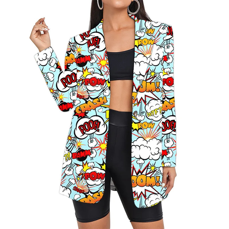 Custom Hip Hop Long Woman Suits Jacket Wholesale Oversized Streetwear Graffiti Blazers Womens Suit Office Clothing Lady Clothes 250207