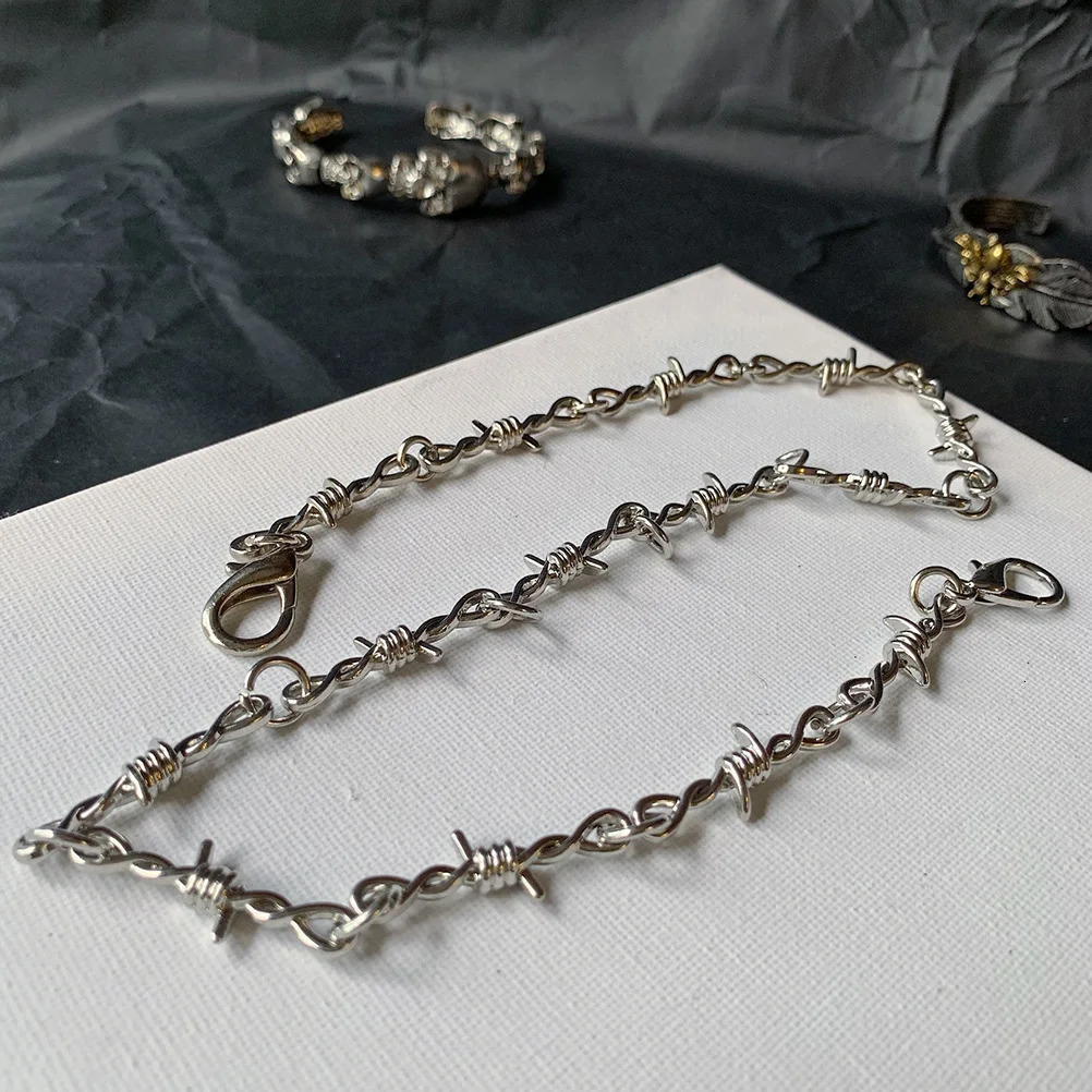 Chain Necklace Trousers Waist Punk Chain Pants Hippop Grunge Goth Snake Men Jewelrythornslong Wire Barbed Jeans Silver 250207