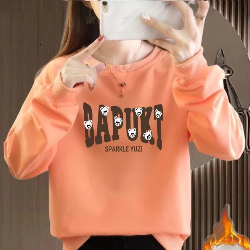 Letter Cartoon Printing Lantern Long Sleeve Crew Neck Pullover Hoodies Casual Loose Spring Autumn Screw Thread Korean Tops 250208